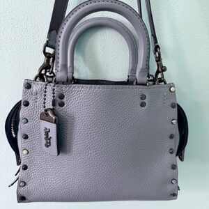 Coach Slate Blue Rogue 25 Pebbled Leather w/ Cabochons & Suede Lining 53405~EUC